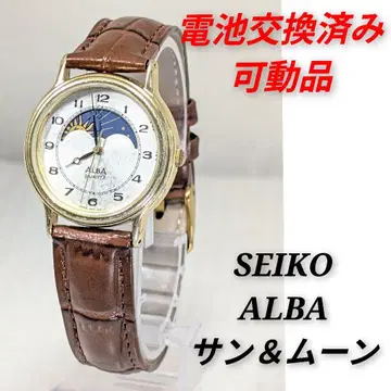 SEIKO ALBA 선&문 남성용 배터리 벨트 교환 완료 가동품 C-15