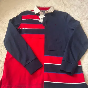 TOMMY HILFIGER 빨간색 네이비 스트라이프 긴팔 셔츠 M