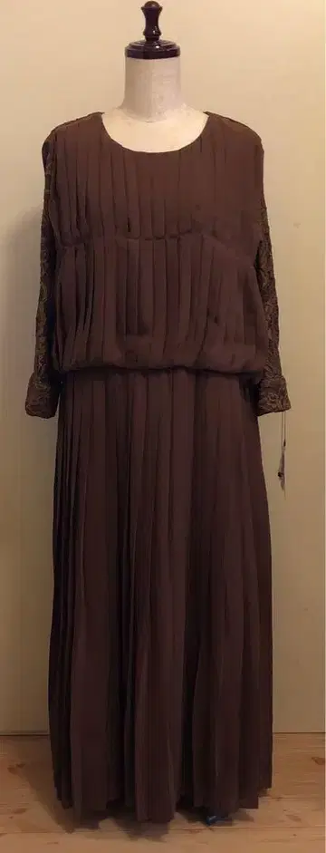 큰 사이즈 [4L] 브라운 롱 드레스 레이스 슬리브
