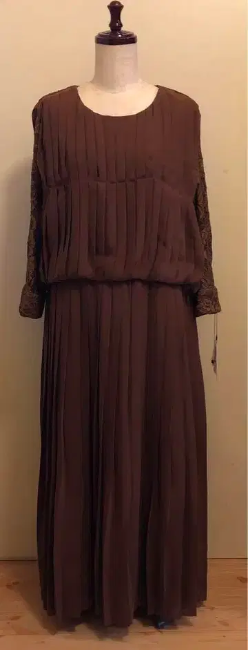 큰 사이즈 [4L] 브라운 롱 드레스 레이스 슬리브