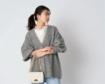 셀포드 헤어리 미디 기장 가디건 그레이 알파카 따뜻한 가을 겨울용