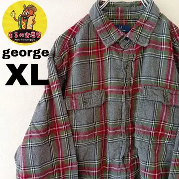 USA 구제 의류 george 플란넬 셔츠 XL 그레이 레드 체크