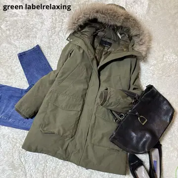 새상품급*그린 라벨 릴랙싱 발수 마운틴 다운 코트 카키 롱 기장