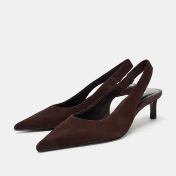 ZARA 스웨이드 키튼힐 슬링백 슈즈