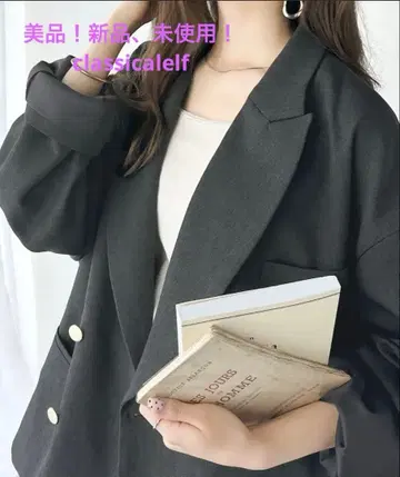 오버 사이즈 XL 차콜 테일러드 자켓, 골드 버튼