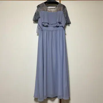 결혼식 블루 그레이 레이스 프릴 드레스