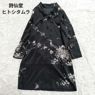 시선당 히토시 타무라 크레이프 원단 셔츠 튜닉 원피스 꽃무늬 일본풍 블랙
