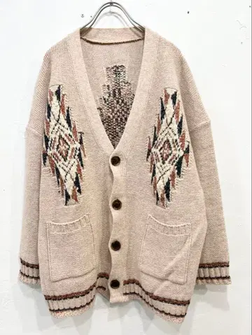 Y157) 빈티지 실크 네프 치마요 패턴 니트 가디건 베이지