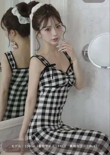 Darich 깅엄 자카드 니트 롱 원피스 블랙 원피스