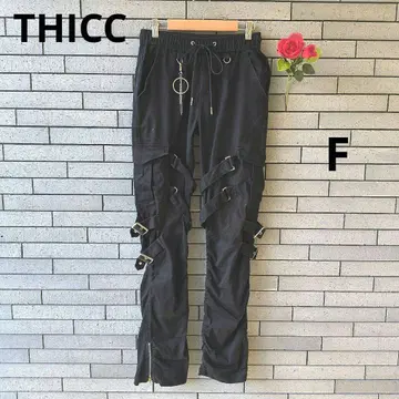 THICC ] 슈퍼 카고 팬츠 락 헤비메탈 그런지 블랙/블랙 F