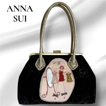 ANNA SUI 핸드백 가마구치 벨로아 블랙 자수 아트