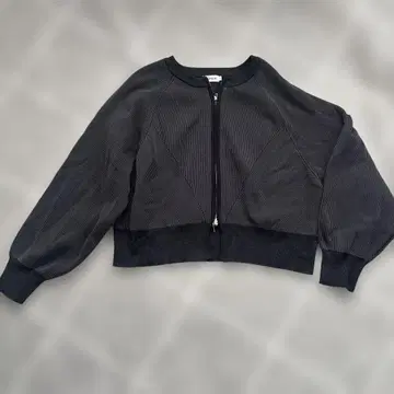 렙심 12게이지 배색 리브 ZIP 가디건 블랙 x 차콜