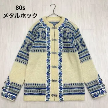 80s 노르딕 무늬 메탈 후크 울 니트 스웨터 빈티지