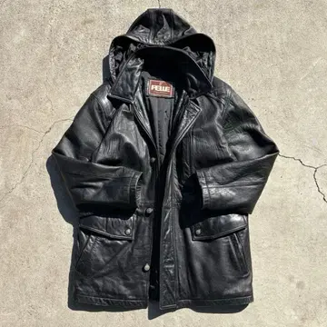 VINTAGE LEATHER 램 가죽 HOODIE JACKET Y2K