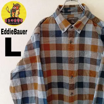 USA 구제 의류 EddieBauer 플란넬 셔츠 L 네이비 그레이 체크