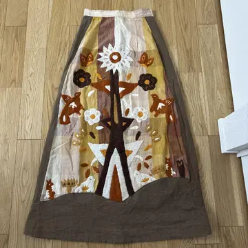 70s 멕시칸 자수 맥시 길이 스커트 빈티지