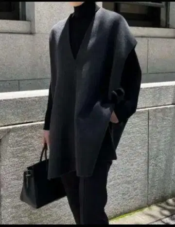 heve 리본 울 베스트 차콜 그레이