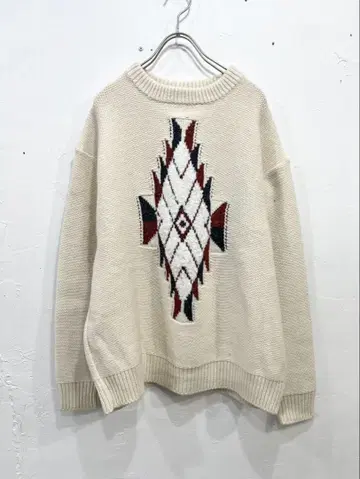 Y158)NARU 나루 빈티지 실크 네프 치마요 패턴 니트 베이지