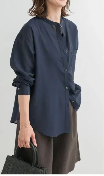 [ UR TECH ] 밴드 카라 셔츠 네이비