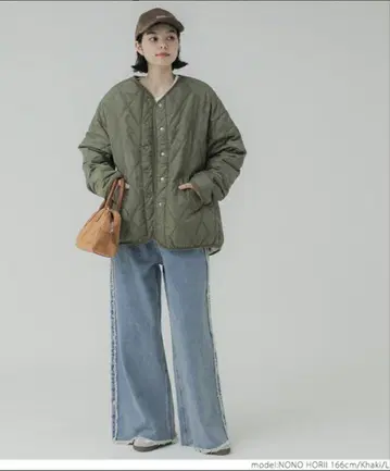 coca 워셔블 리버서블 퀼팅 블루종 카키 L