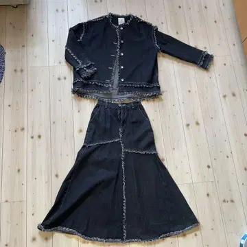 다크 데님 프린지 셋업