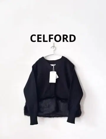 새상품 CELFORD 셀포드 에코 퍼 콤비 니트 가디건 밑단 퍼