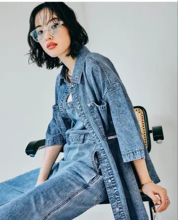 BIG 데님 5부 소매 셔츠 튜닉 LEPSIM