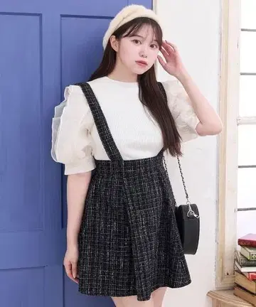 [ TITTY&CO. ] 트위드 하이웨스트 미니 오버롤 스커트