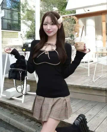 darich 다리치 포인트 체크 니트 미니 원피스
