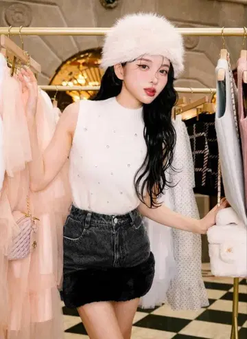 다리치 비쥬 슬리브리스 니트탑