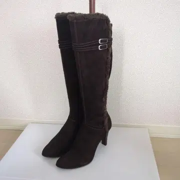 새상품급 긴자 카네마츠 롱 부츠 스웨이드 브라운 24.5cm