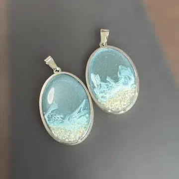 파란색 타원형 펜던트 2개 세트 오키나와 기념품