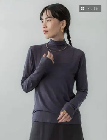 크루레 crewre 실크 블렌드 하이넥 상의 dark purple