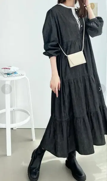 택 포함 미사용 새상품 2WAY 티어드 롱 원피스 블랙