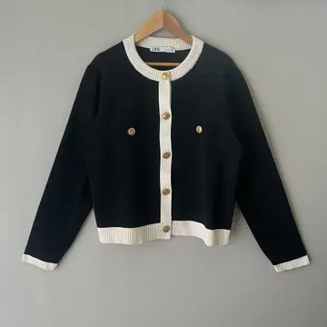 ZARA 바이컬러 니트 가디건 골드 버튼