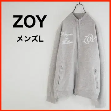 A4241 새상품급 ZOY 니트 가디건 울 자수 로고 L 그레이