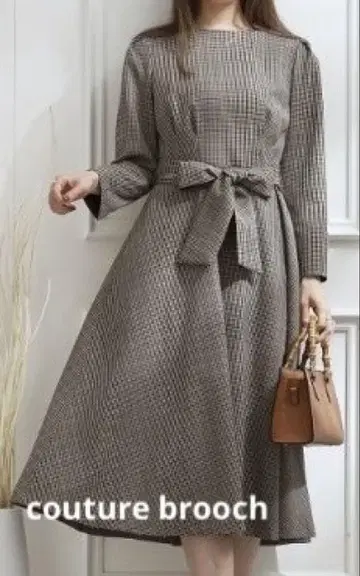 쿠튀르 브로치 배색 포인트 원피스 M 체크