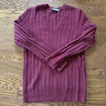 LACOSTE 버건디 V넥 니트 40 사이즈