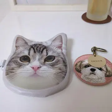 고양이 얼굴 파우치와 강아지 얼굴 키링 세트
