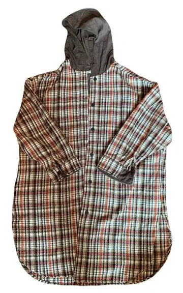 Gentil 체크 무늬 후드 부착 셔츠 긴팔 라이트 아우터 사이즈 F