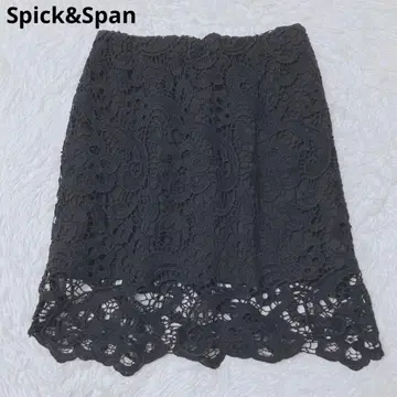 스픽 앤 스팬 무릎 기장 스커트 꽃무늬 레이스 스캘럽 블랙 성인 여성