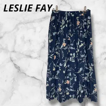 LESLIE FAY 레슬리 페이 꽃무늬 롱 플리츠 스커트 네이비 봄/여름