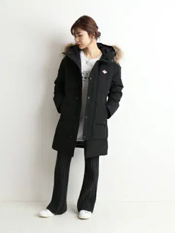 단톤 퍼 후드 카키 롱 다운 자켓