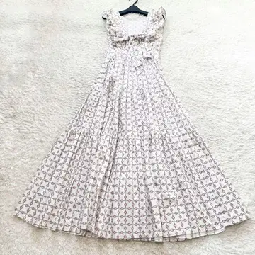 더블 스탠다드 클로징 플라밍고 패턴 맥시 길이 원피스 리본 타이