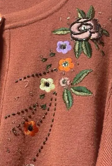 쇼와 레트로 빈티지 자수 비즈 가디건 꽃