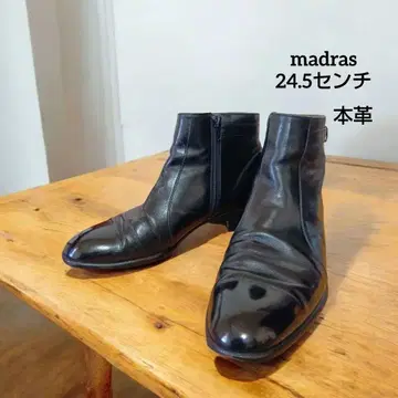 madras 마드라스 숏부츠 가죽 사이드 지퍼 블랙 24.5
