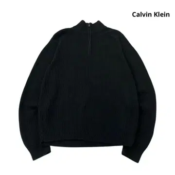 Calvin Klein 리브 코튼 니트 하프 지퍼 블랙 L