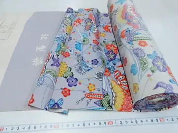 순수 실크 홍염 크레이프 원단 기모노 원단