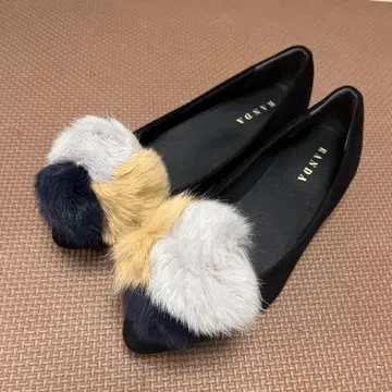 RANDA 2WAY 믹스 퍼 플랫 펌프스 BLACK 23cm