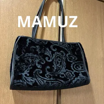 [ MAMUZ ] 페이즐리 무늬 핸드백 블랙 벨로아 느낌 가죽 트리밍